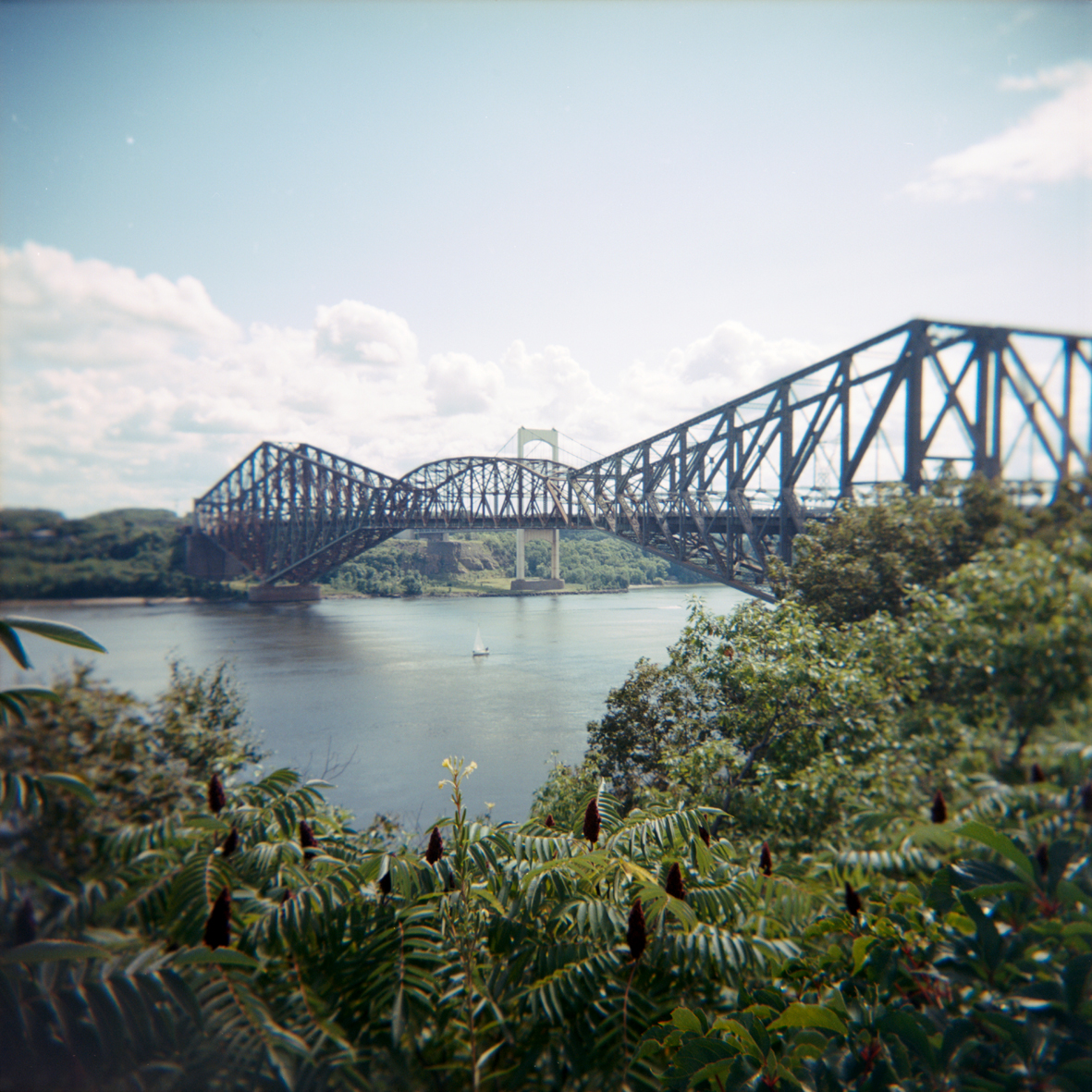 Le pont de Québec et le fleuve Saint-Laurent