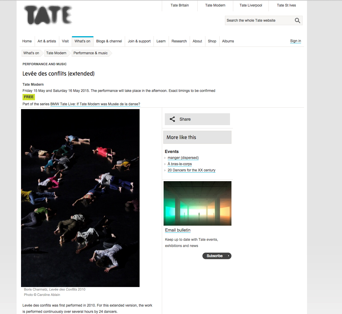 Une image de Levée des conflits de Boris Charmatz, sur le site de La Tate Modern! Photo © Caroline Ablain